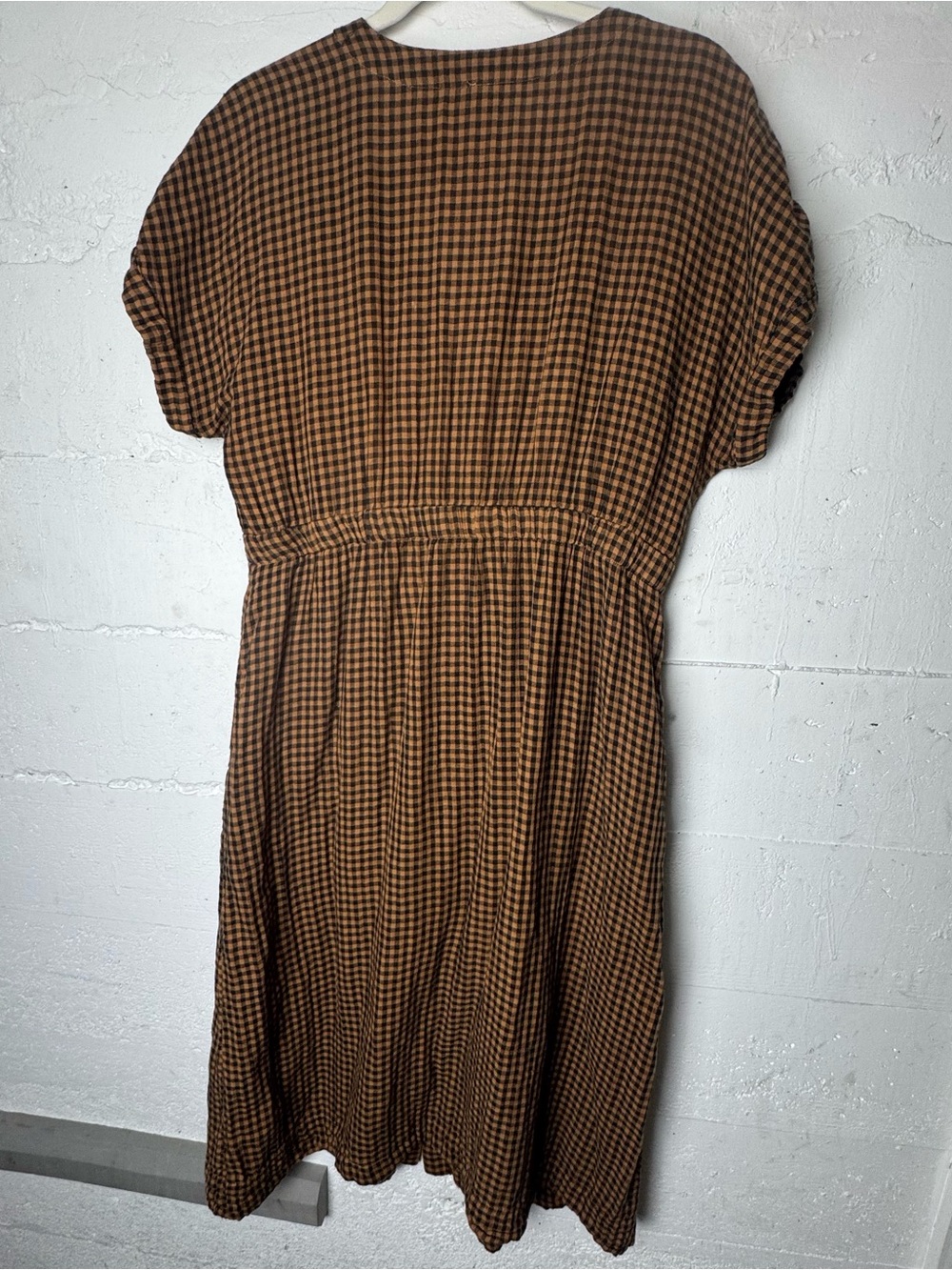 Pact Organic Coastal Double Gauze Short Sleeve Dress Small Harvest Gingham - Picture 8 of 12
